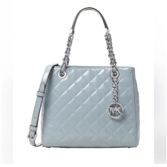 🪞 NEW MK patent leather quilted stitch small tote handbag by michael kors - Picture 1 of 2